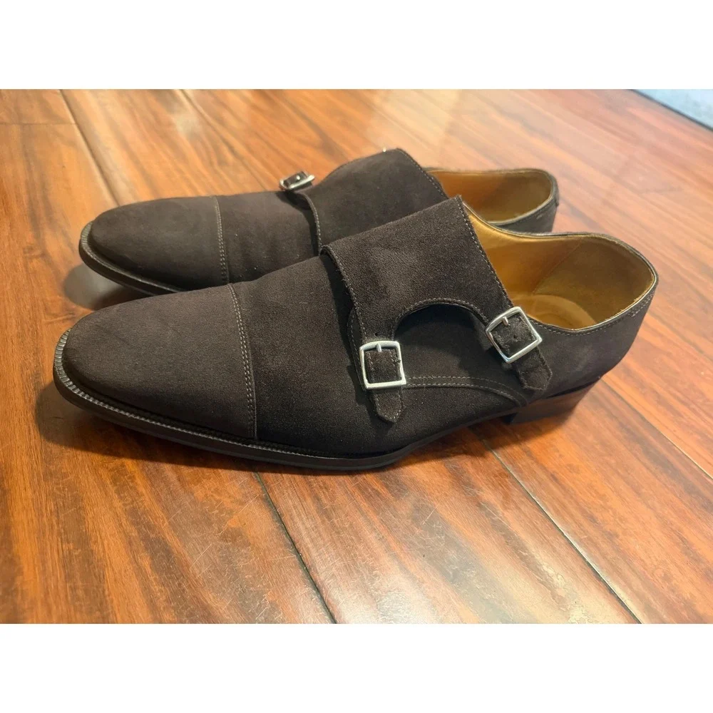 Suitsupply Mens Dark Brown Suede Double Monk Strap Shoes Made in Italy Size 44